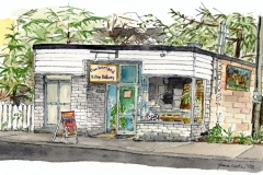 "Cumberland Village Bakery", Cumberland, BC, pen and watercolour