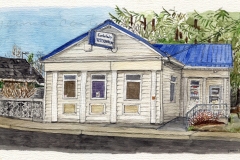 "Cumberland Veterinary Hospital" Cumberland, BC, pen and watercolour