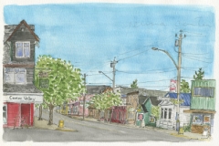 "Cumberland, Looking Up Hill", Cumberland, BC, pen and watercolour