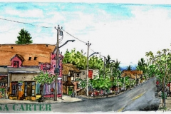 "Downtown Cumberland, BC", pen and watercolour