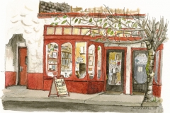 "The Rusty Rooster", Cumberland, BC, pen and watercolour