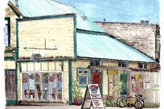 "Tarbell's", Cumberland, BC, pen and watercolour