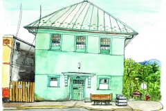 "Cumberland Masonic Hall", Cumberland, BC, pen and watercolour