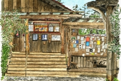 "The Co-Op Steps", Hornby Island, pen and watercolour