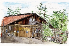 "Hornby Island Co-Op", Hornby Island, pen and watercolour