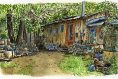 "Cannon Road Pottery", Hornby Island, pen and watercolour