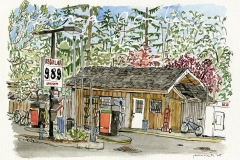 "(The Old) Gas Bar", Hornby Island, pen and watercolour