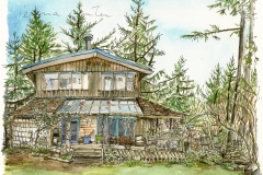 "House on Brigantine", Hornby Island, pen and watercolour