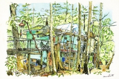 "Pat Perry's House (The Dome), Hornby Island, pen and watercolour