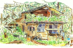 "Rajé's House", Hornby Island, pen and watercolour