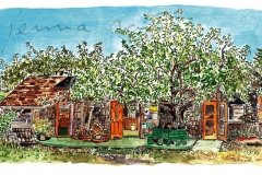 "The Cardboard House Bakery" Hornby Island, pen and watercolour